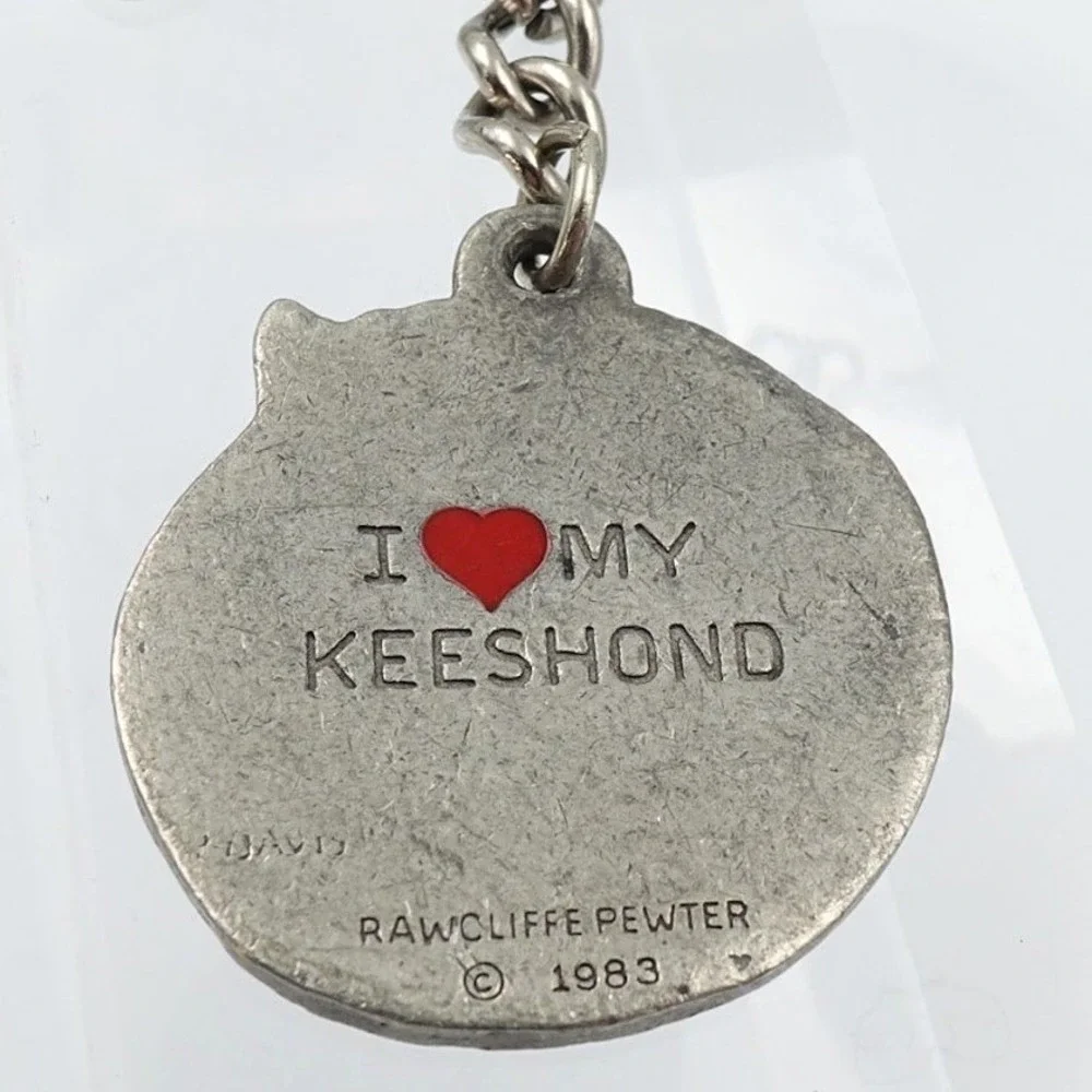 Vintage 1983 Rawcliffe Pewter I Love My Keeshond Dog Keychain Pet Lover